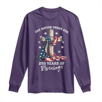 250th Anniversary USA Long Sleeve Shirt One Nation Under God US 250 Flag Cross 4th Of July