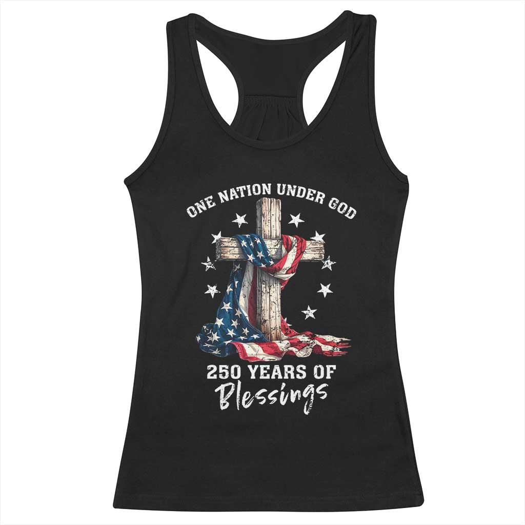 250th Anniversary USA Racerback Tank Top One Nation Under God US 250 Flag Cross 4th Of July