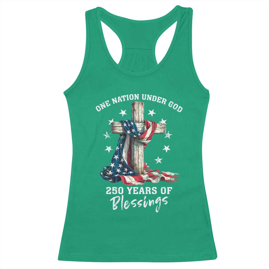 250th Anniversary USA Racerback Tank Top One Nation Under God US 250 Flag Cross 4th Of July