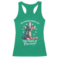 250th Anniversary USA Racerback Tank Top One Nation Under God US 250 Flag Cross 4th Of July