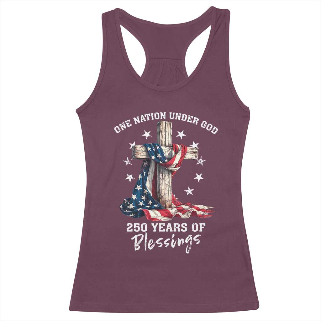 250th Anniversary USA Racerback Tank Top One Nation Under God US 250 Flag Cross 4th Of July