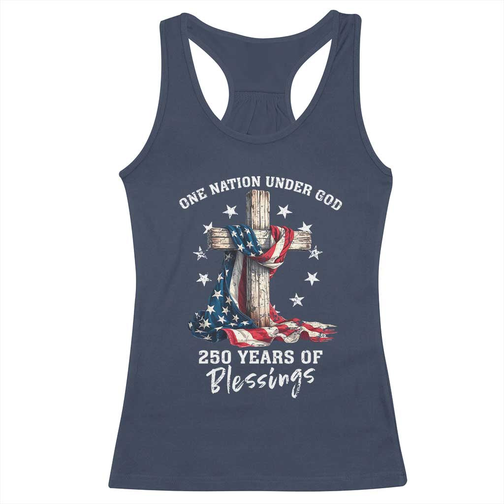 250th Anniversary USA Racerback Tank Top One Nation Under God US 250 Flag Cross 4th Of July