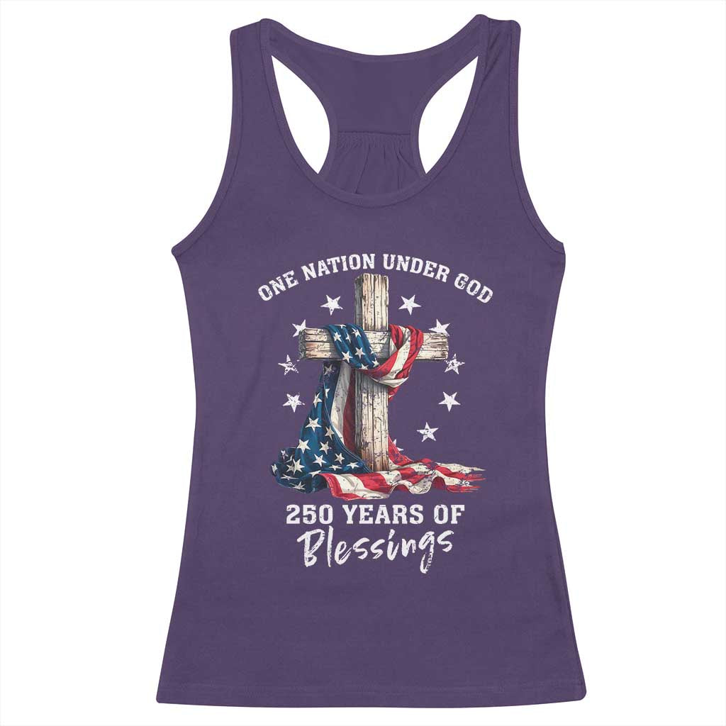 250th Anniversary USA Racerback Tank Top One Nation Under God US 250 Flag Cross 4th Of July