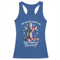 250th Anniversary USA Racerback Tank Top One Nation Under God US 250 Flag Cross 4th Of July