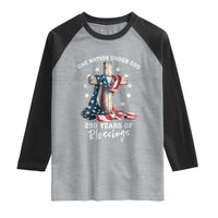 250th Anniversary USA Raglan Shirt One Nation Under God US 250 Flag Cross 4th Of July