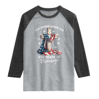 250th Anniversary USA Raglan Shirt One Nation Under God US 250 Flag Cross 4th Of July