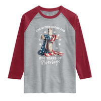 250th Anniversary USA Raglan Shirt One Nation Under God US 250 Flag Cross 4th Of July