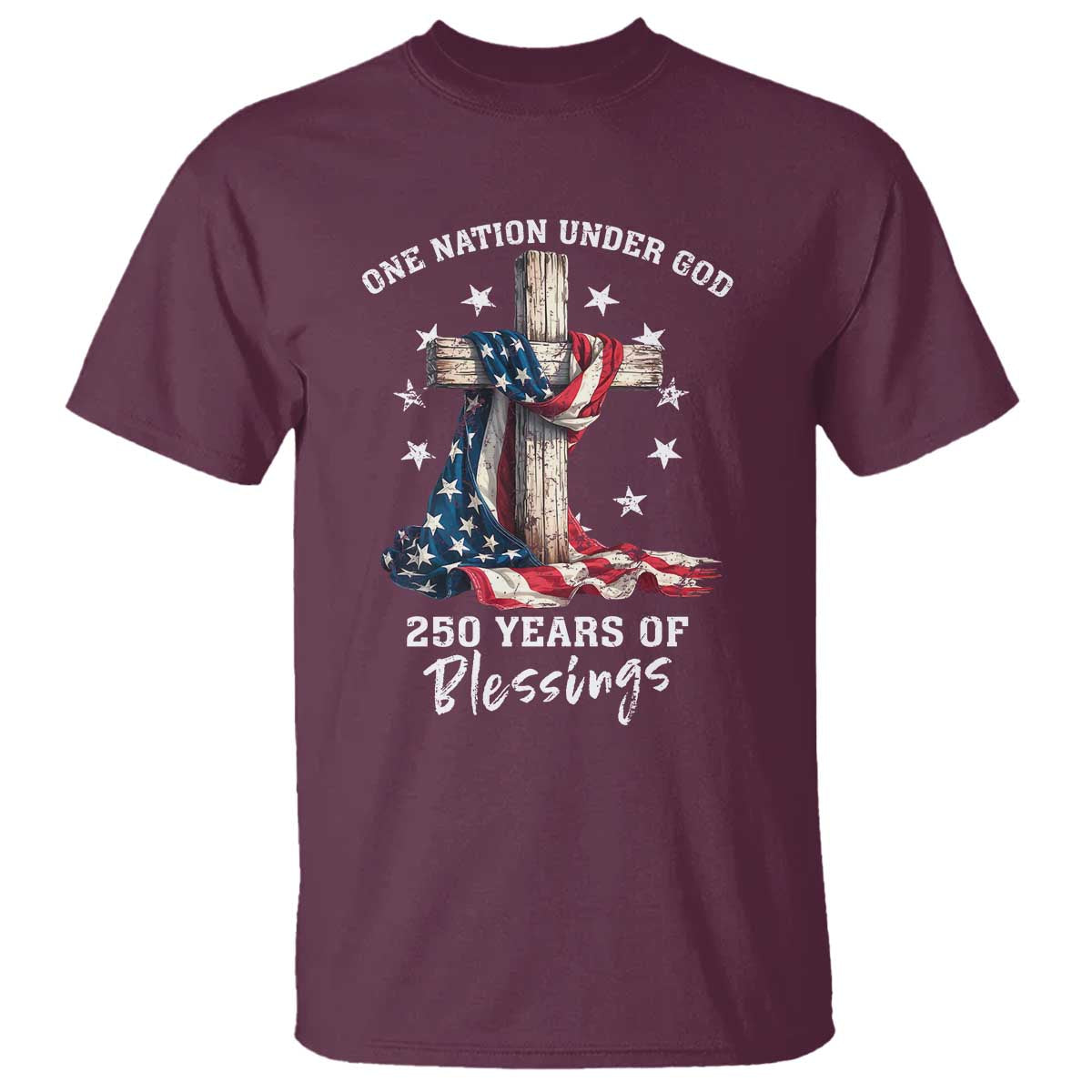 250th Anniversary USA T Shirt One Nation Under God US 250 Flag Cross 4th Of July