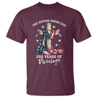250th Anniversary USA T Shirt One Nation Under God US 250 Flag Cross 4th Of July