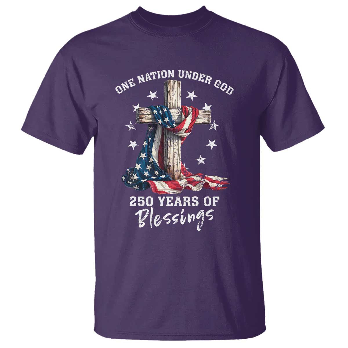 250th Anniversary USA T Shirt One Nation Under God US 250 Flag Cross 4th Of July
