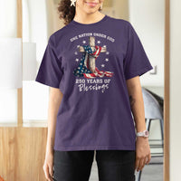 250th Anniversary USA T Shirt For Women One Nation Under God US 250 Flag Cross 4th Of July