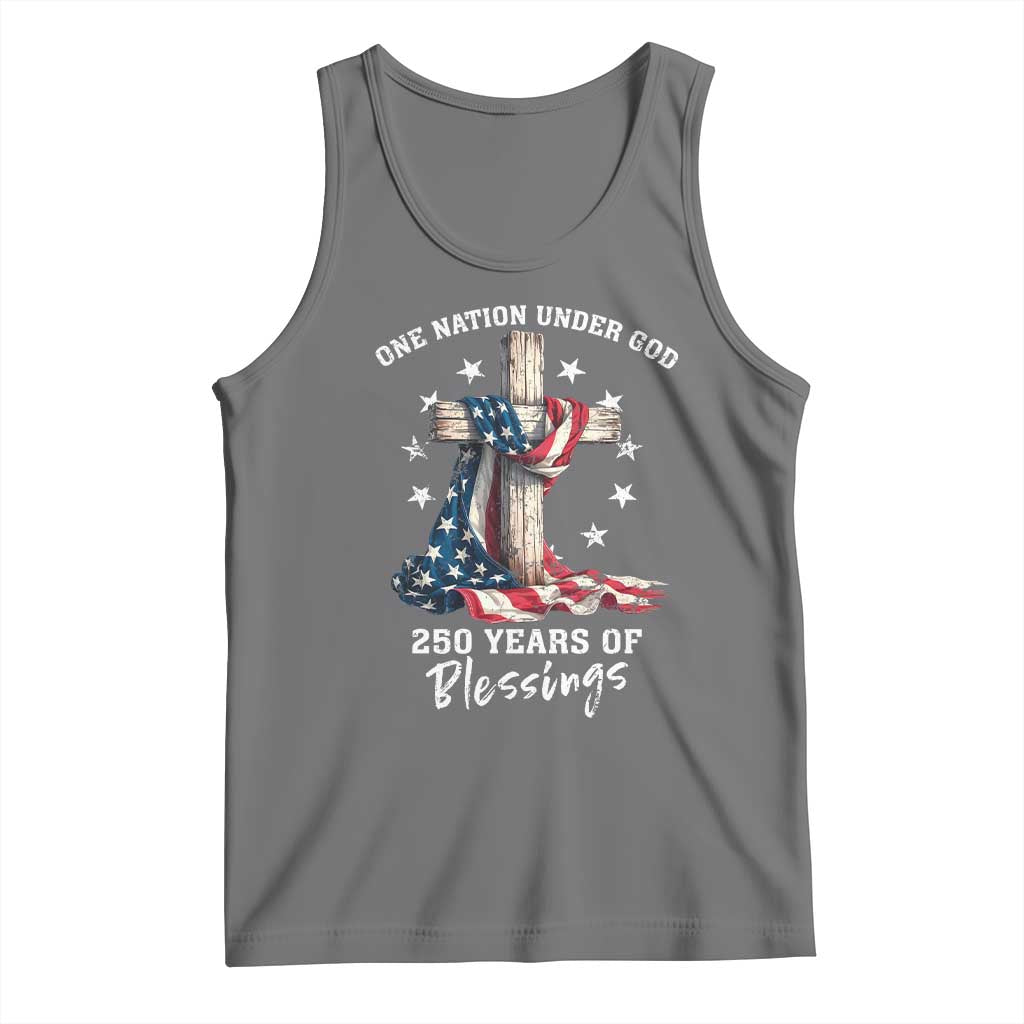 250th Anniversary USA Tank Top One Nation Under God US 250 Flag Cross 4th Of July