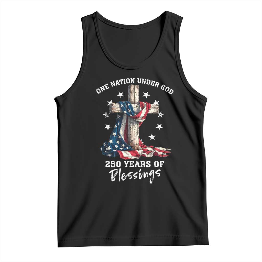 250th Anniversary USA Tank Top One Nation Under God US 250 Flag Cross 4th Of July