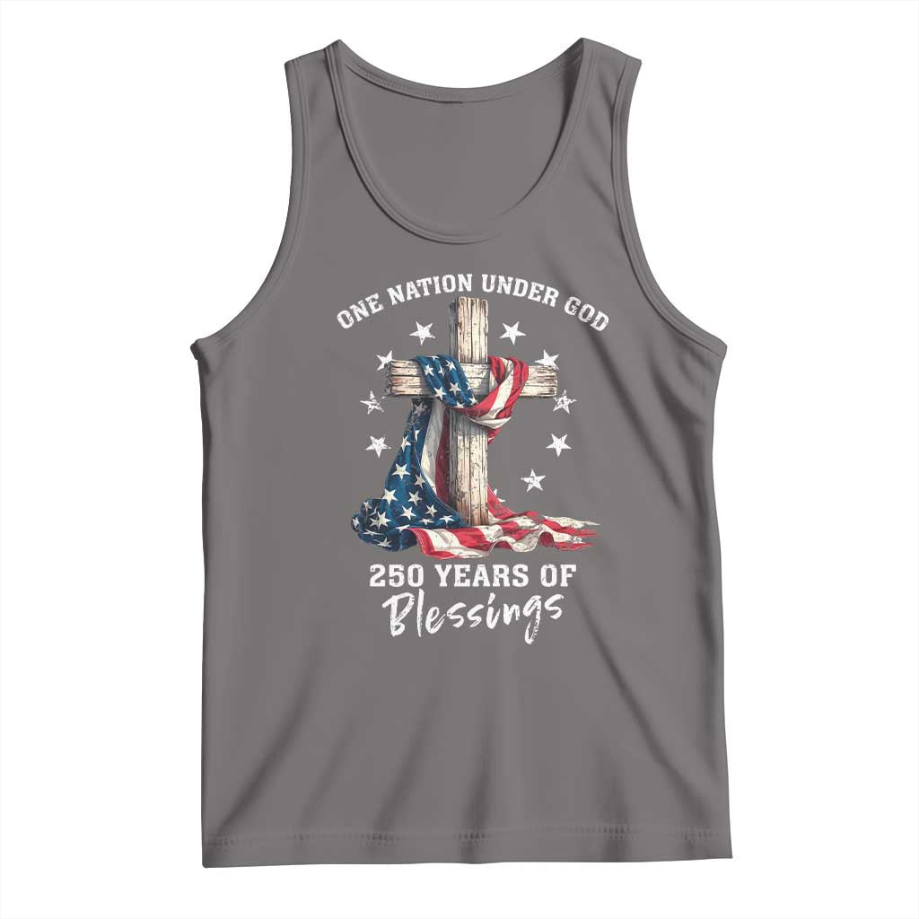 250th Anniversary USA Tank Top One Nation Under God US 250 Flag Cross 4th Of July