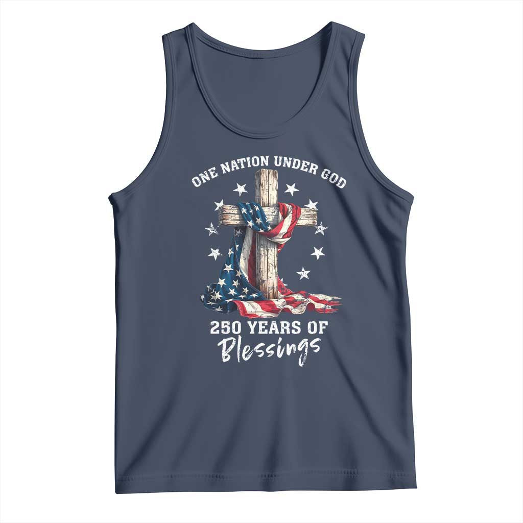 250th Anniversary USA Tank Top One Nation Under God US 250 Flag Cross 4th Of July