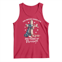 250th Anniversary USA Tank Top One Nation Under God US 250 Flag Cross 4th Of July