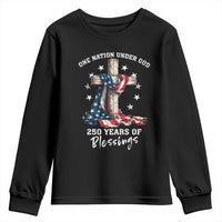 250th Anniversary USA Youth Sweatshirt One Nation Under God US 250 Flag Cross 4th Of July