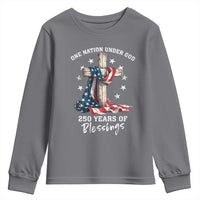 250th Anniversary USA Youth Sweatshirt One Nation Under God US 250 Flag Cross 4th Of July