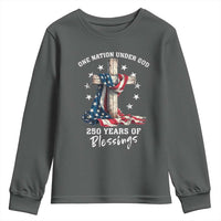 250th Anniversary USA Youth Sweatshirt One Nation Under God US 250 Flag Cross 4th Of July