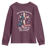 250th Anniversary USA Youth Sweatshirt One Nation Under God US 250 Flag Cross 4th Of July