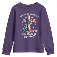 250th Anniversary USA Youth Sweatshirt One Nation Under God US 250 Flag Cross 4th Of July