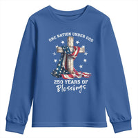 250th Anniversary USA Youth Sweatshirt One Nation Under God US 250 Flag Cross 4th Of July