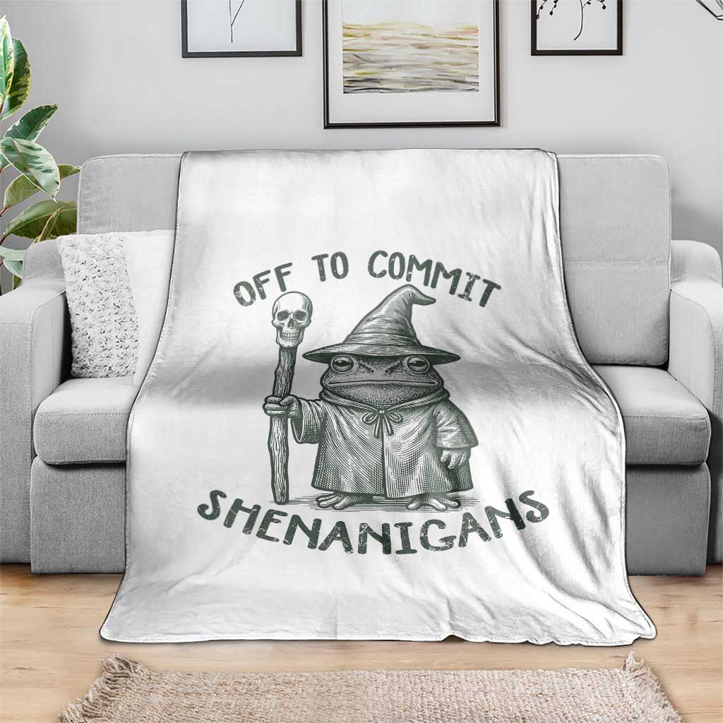 Wizard Frog Throw Blanket Funny Off to Commit Shenanigans