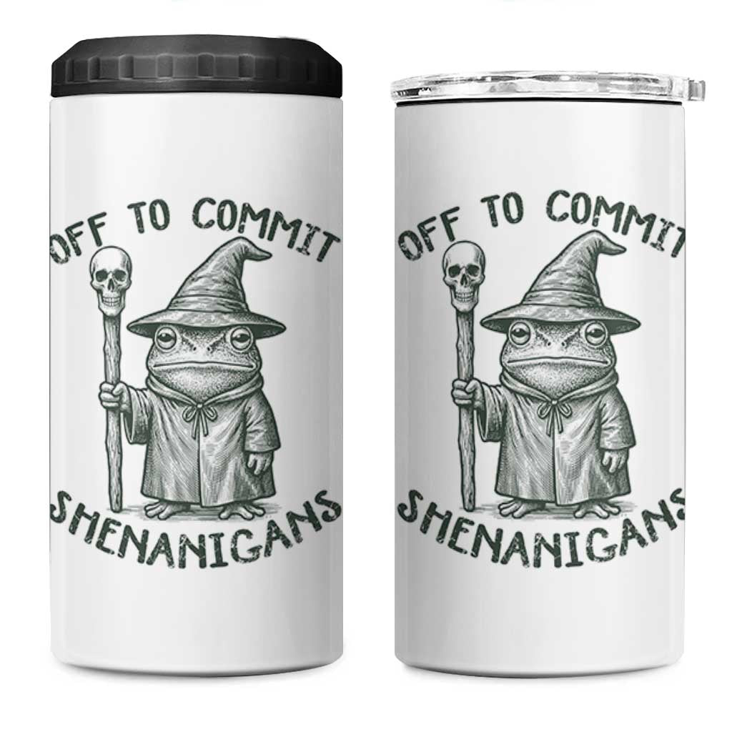 Wizard Frog 4 in 1 Can Cooler Tumbler Funny Off to Commit Shenanigans
