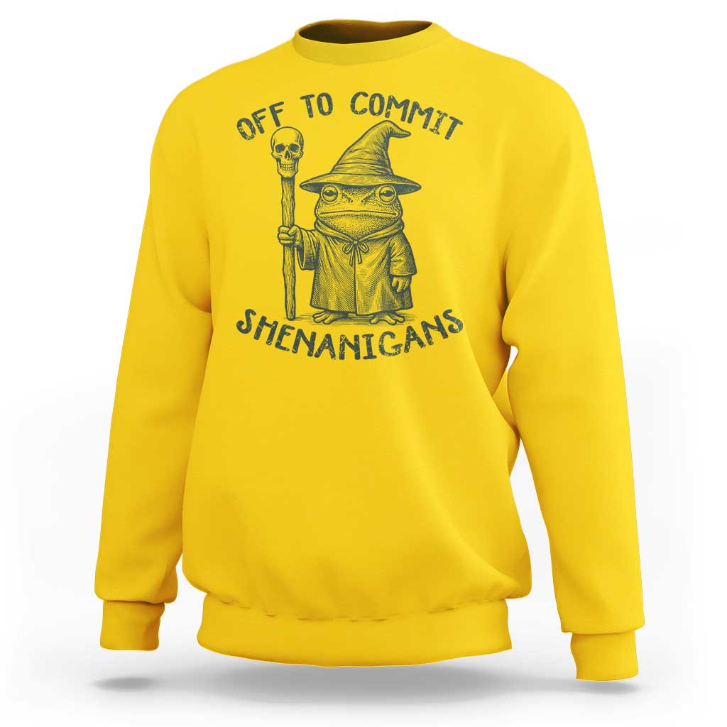 Wizard Frog Sweatshirt Funny Off to Commit Shenanigans