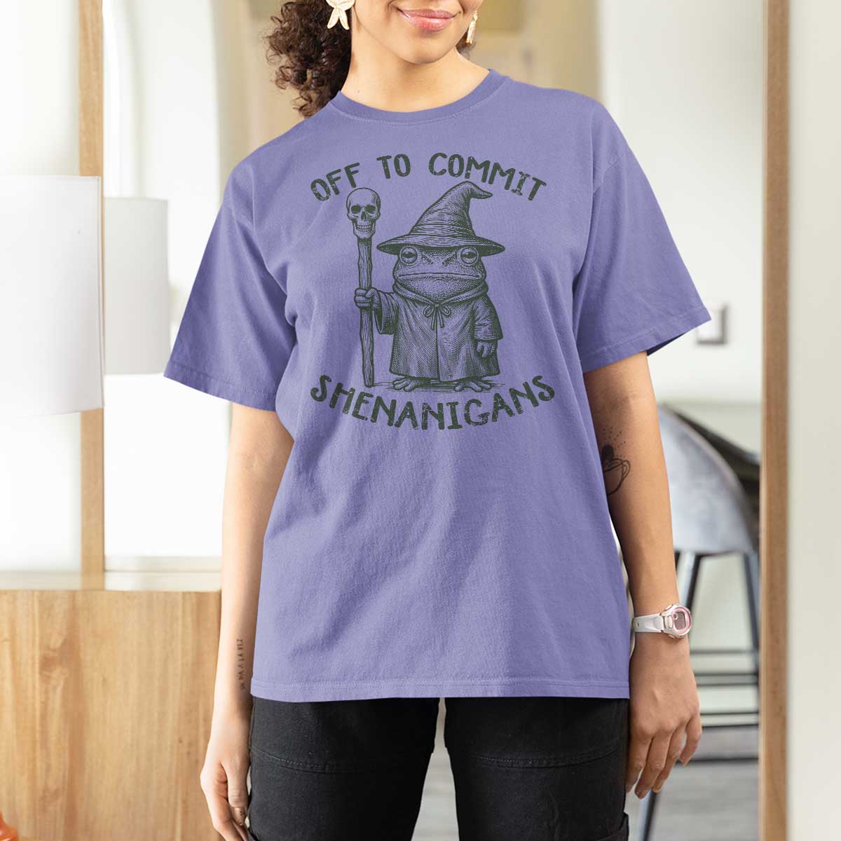 Wizard Frog T Shirt For Women Funny Off to Commit Shenanigans