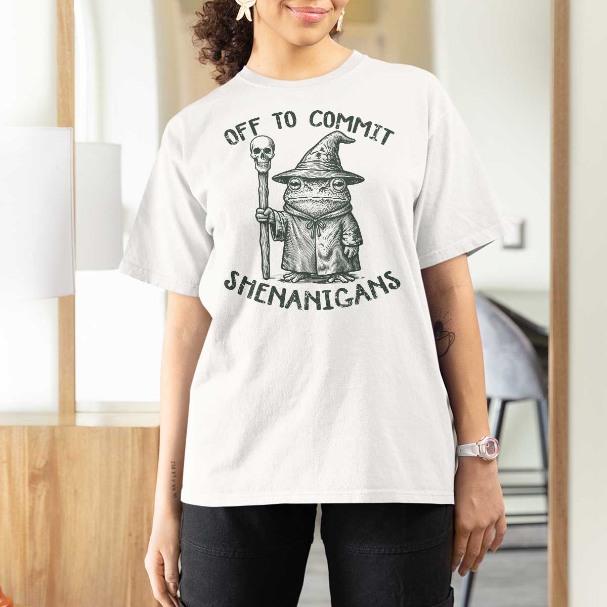 Wizard Frog T Shirt For Women Funny Off to Commit Shenanigans