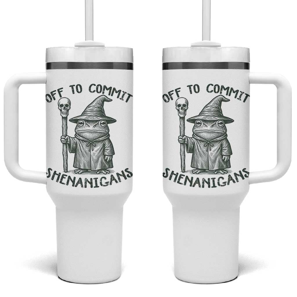 Wizard Frog Tumbler With Handle Funny Off to Commit Shenanigans