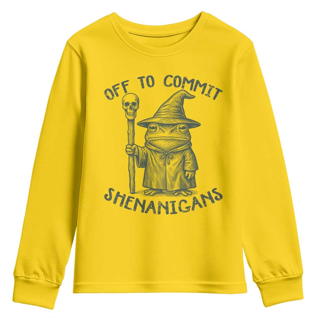 Wizard Frog Youth Sweatshirt Funny Off to Commit Shenanigans