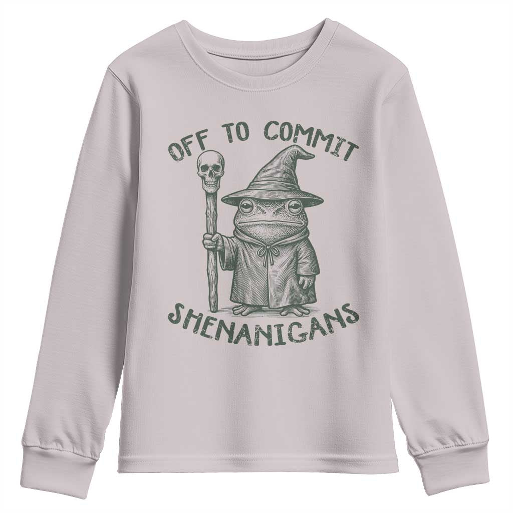 Wizard Frog Youth Sweatshirt Funny Off to Commit Shenanigans