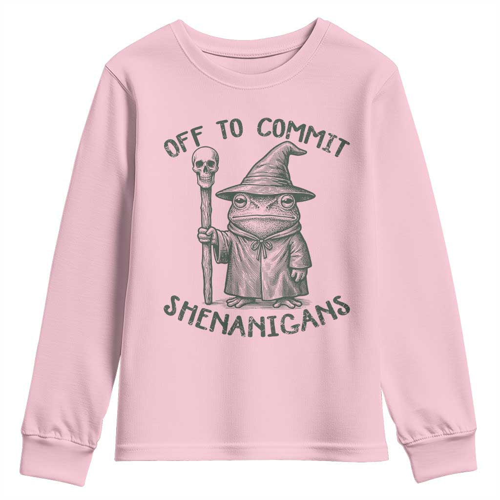 Wizard Frog Youth Sweatshirt Funny Off to Commit Shenanigans