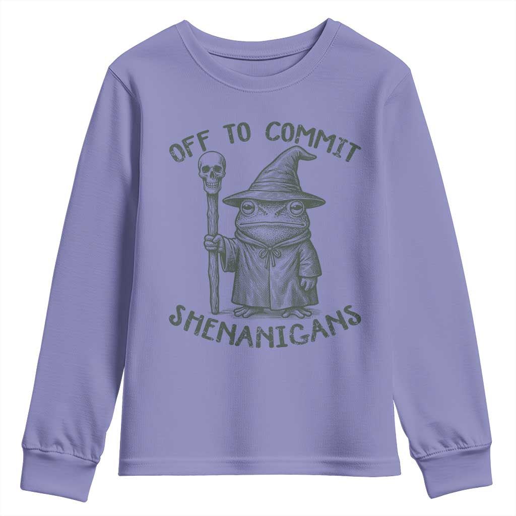 Wizard Frog Youth Sweatshirt Funny Off to Commit Shenanigans