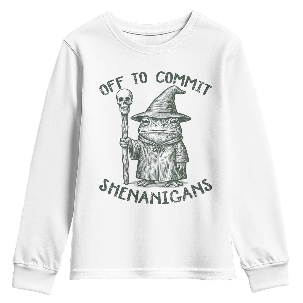 Wizard Frog Youth Sweatshirt Funny Off to Commit Shenanigans