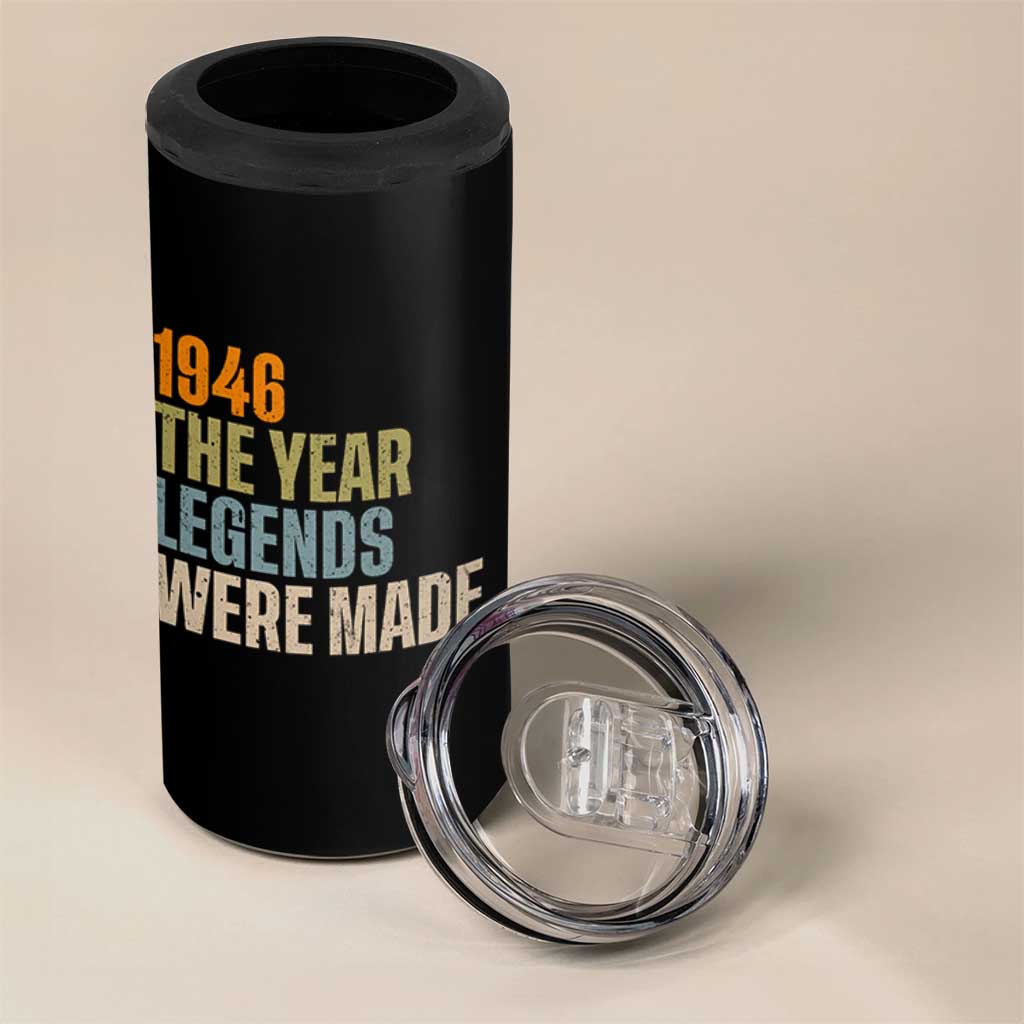 80th Birthday Gift For Men 4 in 1 Can Cooler Tumbler Vintage 1946 80 Years Old Birthday