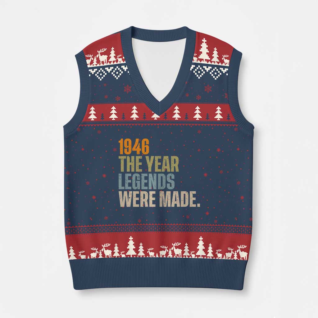 80th Birthday Gift For Men V-Neck Knit Sweater Vest Vintage 1946 80 Years Old Birthday