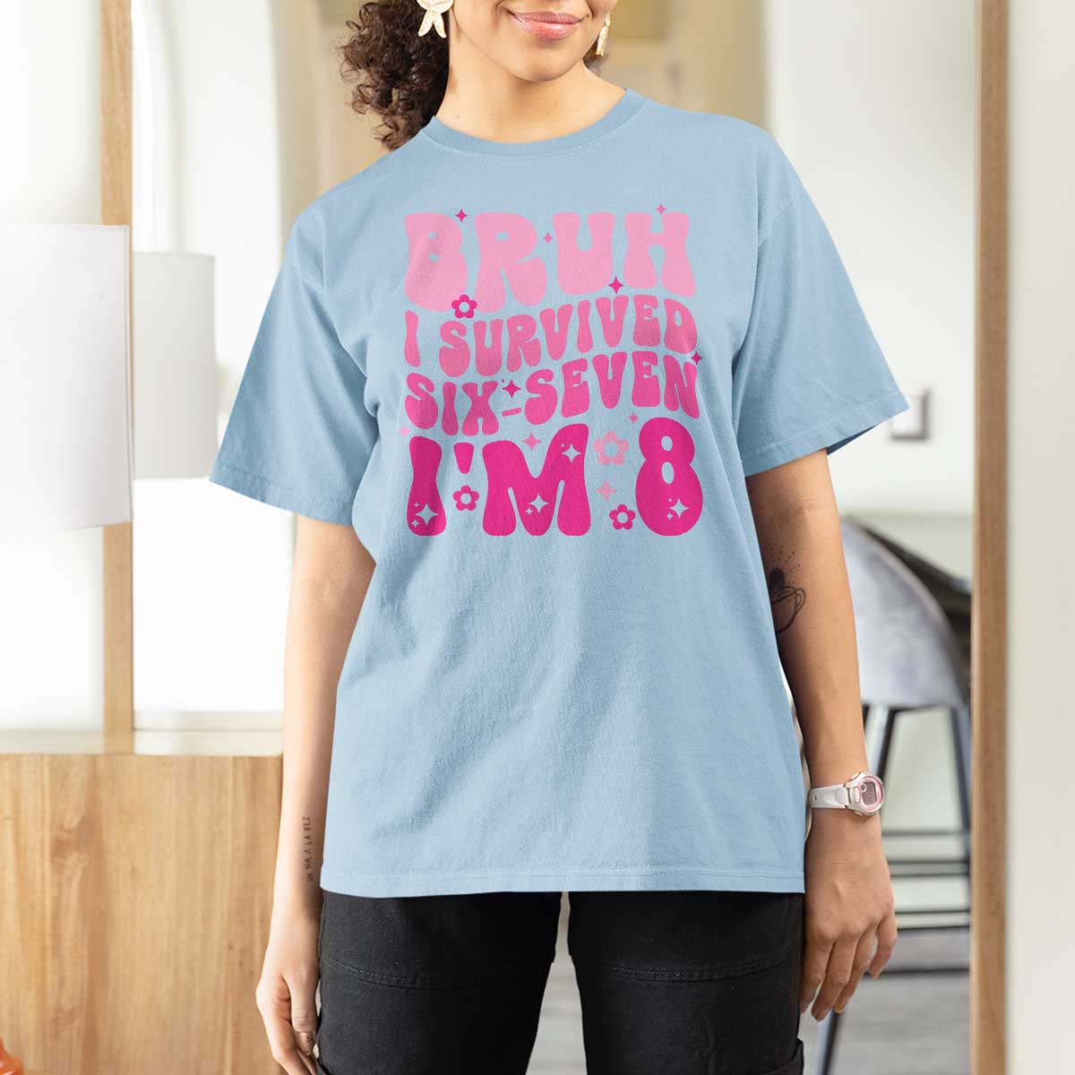 8th Birthday Girls T Shirt For Women Bruh I Survived 67 Im 8 Year Old Six Seven