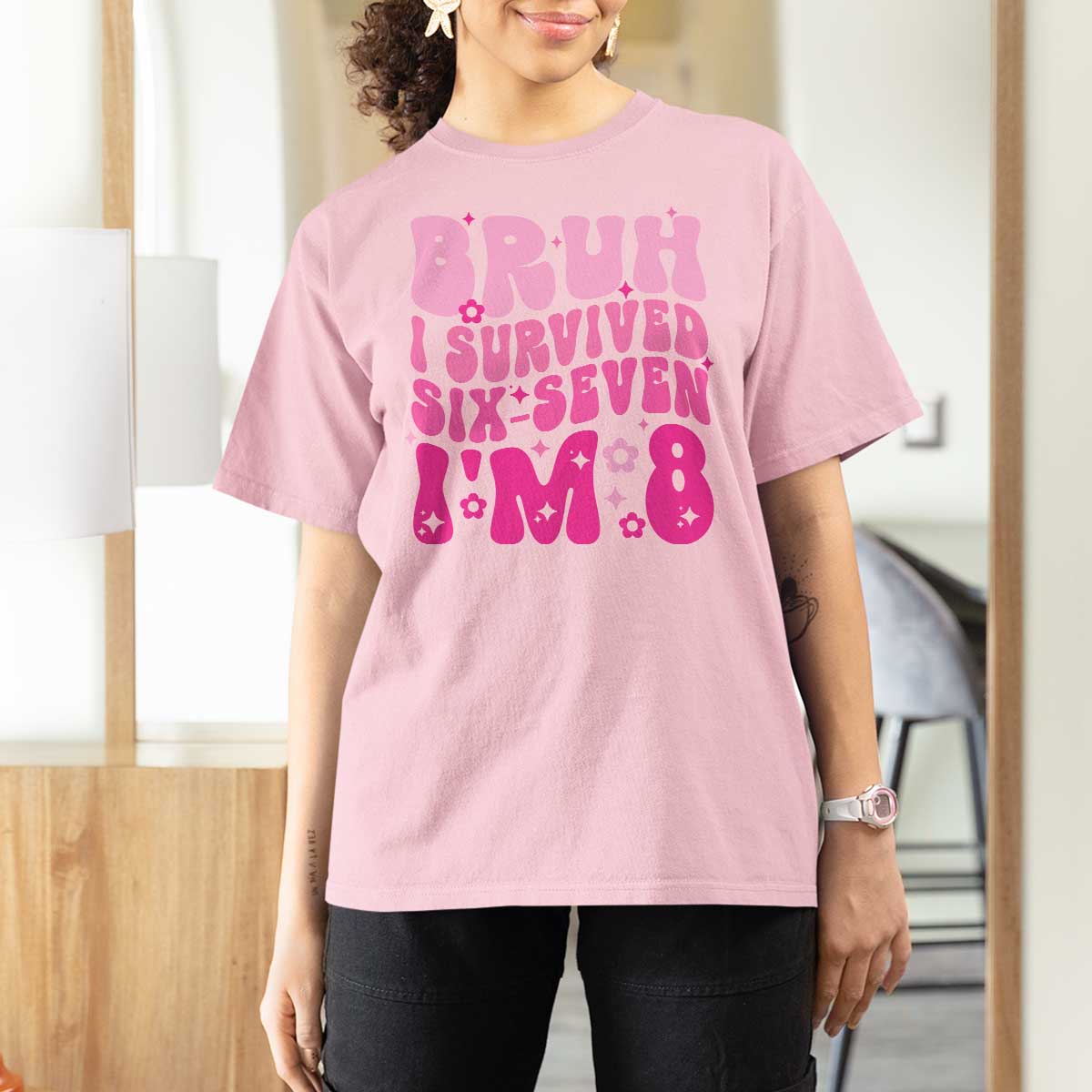 8th Birthday Girls T Shirt For Women Bruh I Survived 67 Im 8 Year Old Six Seven