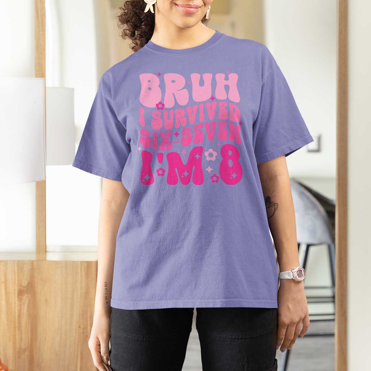 8th Birthday Girls T Shirt For Women Bruh I Survived 67 Im 8 Year Old Six Seven
