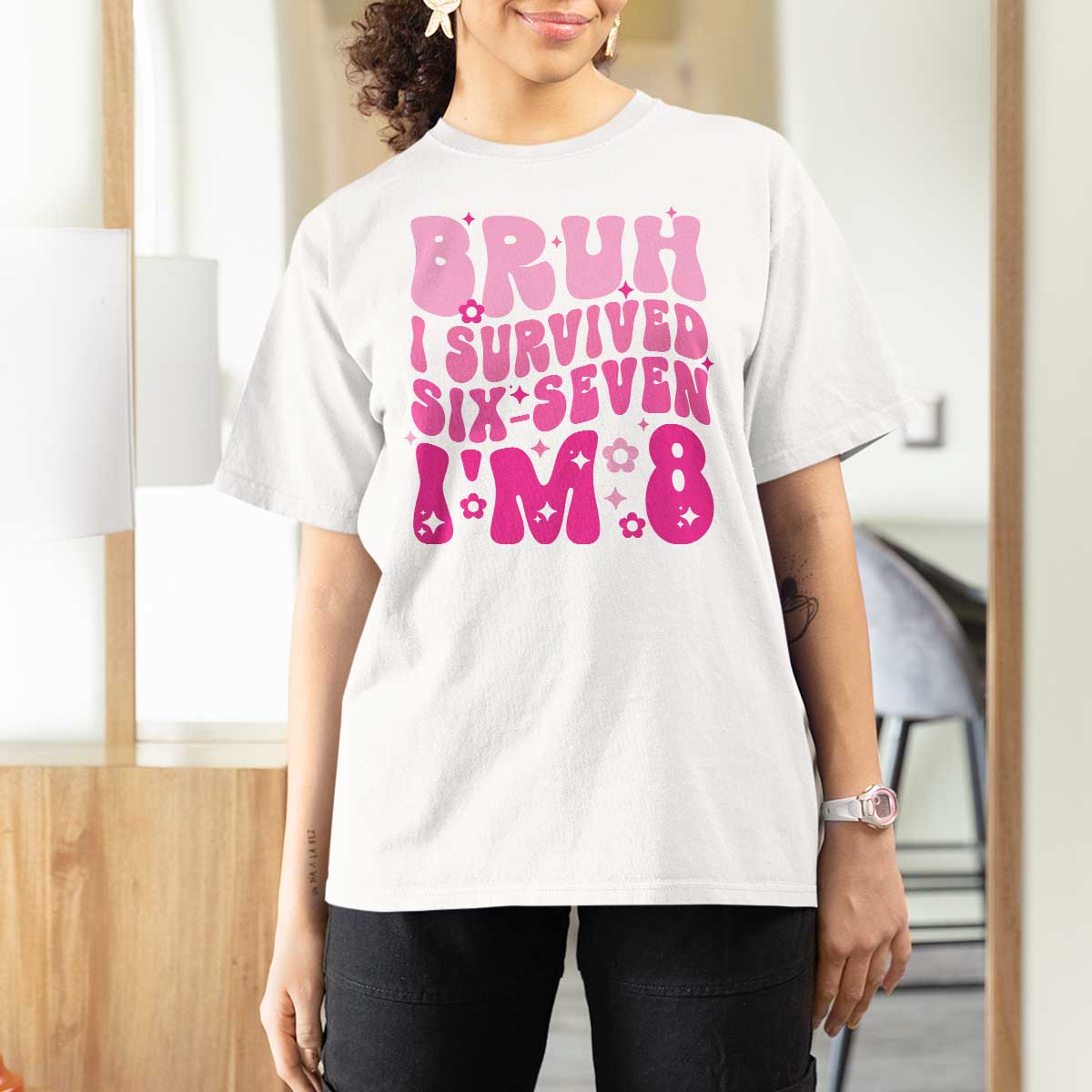 8th Birthday Girls T Shirt For Women Bruh I Survived 67 Im 8 Year Old Six Seven