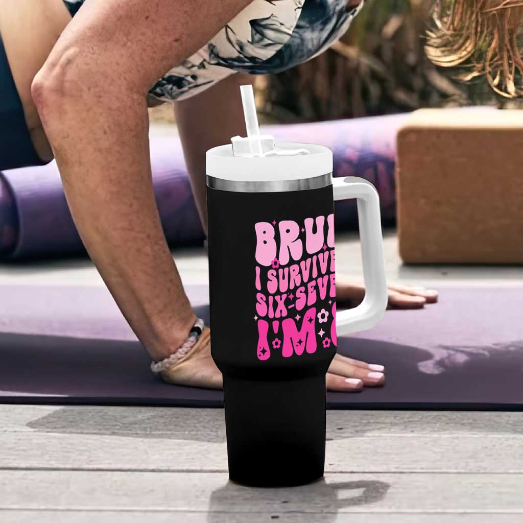 8th Birthday Girls Tumbler With Handle Bruh I Survived 67 Im 8 Year Old Six Seven