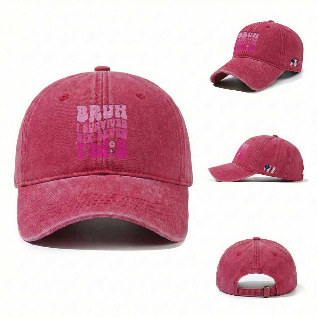 8th Birthday Girls Washed Cotton Baseball Cap Bruh I Survived 67 Im 8 Year Old Six Seven