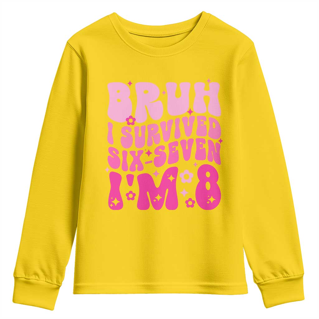 8th Birthday Girls Youth Sweatshirt Bruh I Survived 67 Im 8 Year Old Six Seven