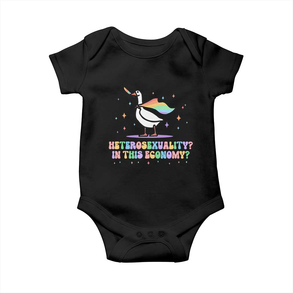 Rainbow Goose Heterosexuality in This Economy Baby Onesie LGBTQ Lesbian Pride - Wonder Print Shop