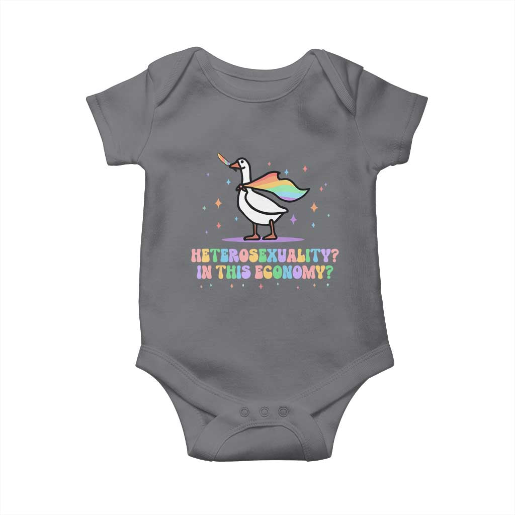 Rainbow Goose Heterosexuality in This Economy Baby Onesie LGBTQ Lesbian Pride - Wonder Print Shop