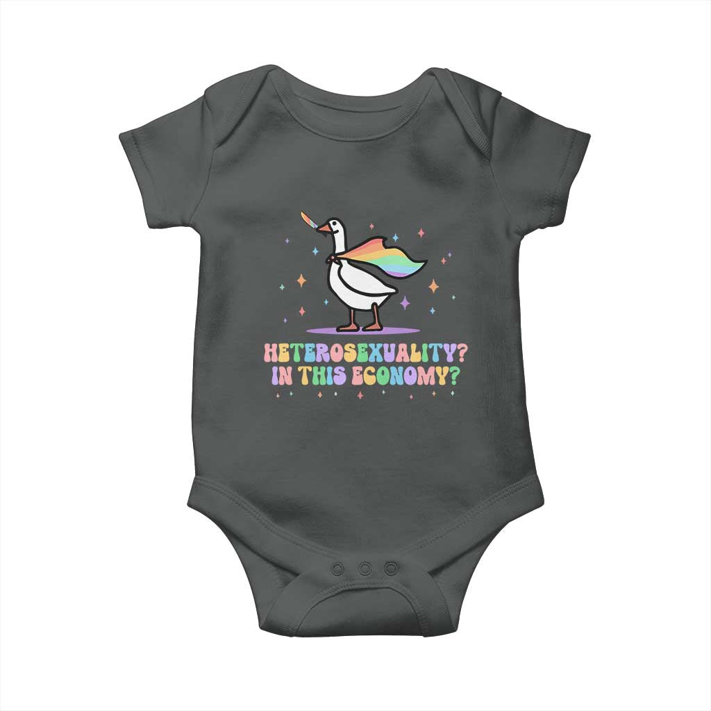 Rainbow Goose Heterosexuality in This Economy Baby Onesie LGBTQ Lesbian Pride - Wonder Print Shop