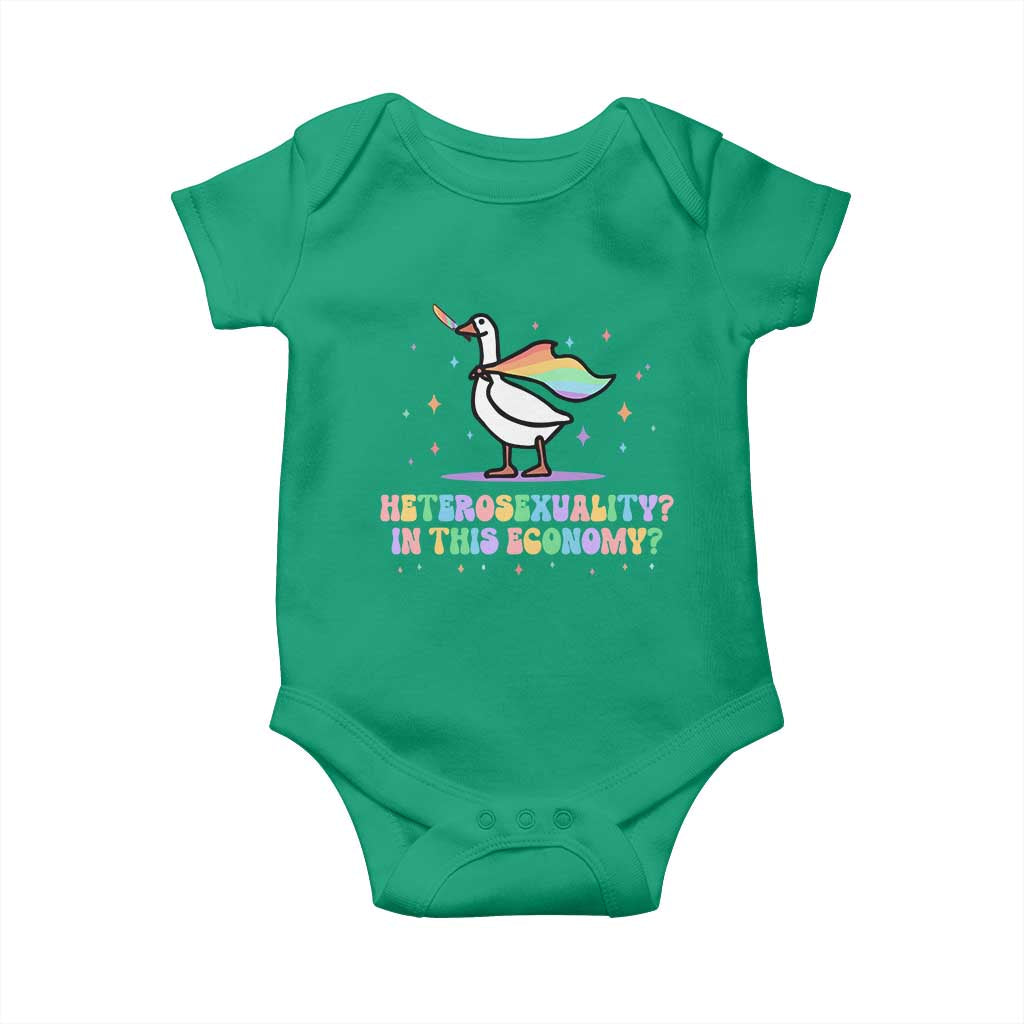 Rainbow Goose Heterosexuality in This Economy Baby Onesie LGBTQ Lesbian Pride - Wonder Print Shop